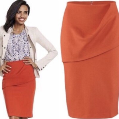 Cabi Womens Size 8 Overlay Pencil Skirt Tumeric Orange Stretch Back Zipper 3099-image
