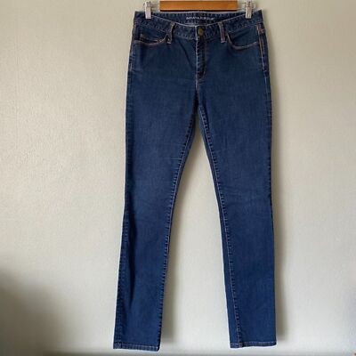 Banana Republic Skinny Fit Mid Rise Dark Wash Orange Stitch Jeans - Women's 28-image