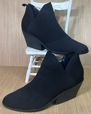 EILEEN FISHER JOSS Stretch Knit Booties Black Block Heel Women's Shoes Size 9.5-image