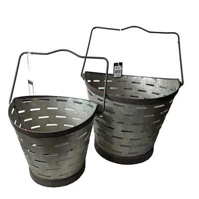 Olive Bucket Handle Metal Set Creative Co-Op Primitive CottageCore NOS-image