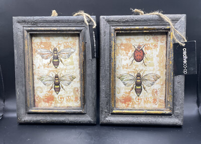 Tim Coffey Set Of 2 Insect Images Aged Looking Frames Weathered New W/Tags 2011-image