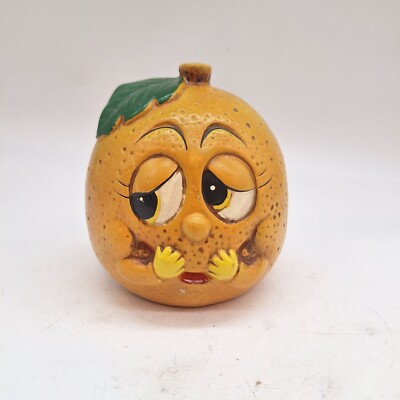 Kitsch anthropomorphic orange fruit bank ceramic vintage mid century made in Jap-image