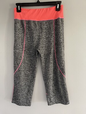 Women’s Gray Neon Orange Athletic Activewear Workout Run Gym Pants Size Medium-image