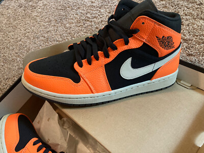 Air Jordan 1 Mid 10.5 Black Light Bone Orange Size 10.5          554724 062-image
