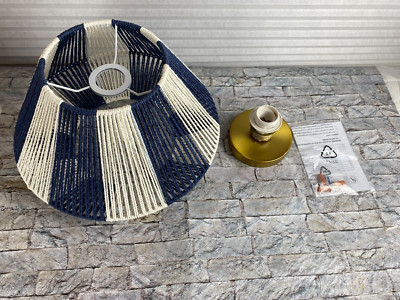 Creative Co-Op Mount Ceiling Woven Paper Rope Shade Navy & White Semi-Flush-image