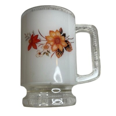Mid Century Modern Vintage Plastic Floral Cup White Orange & Yellow-5