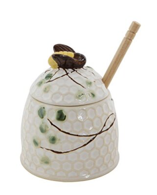 Creative Co-op Honey Bee Jar with Wood Honey Dipper NEW-image