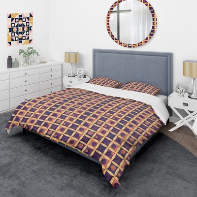 Designart 'Retro Grid in Orange' Mid-Century Duvet Cover Set-image