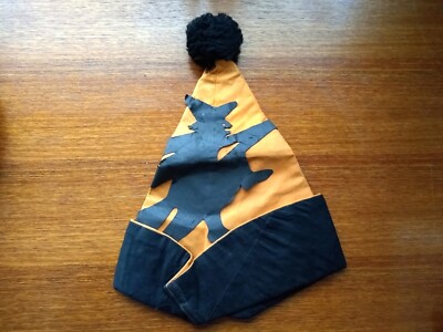 Mid-Century Witch and Bat Orange and Black Halloween Pointed Hat with Pom-image