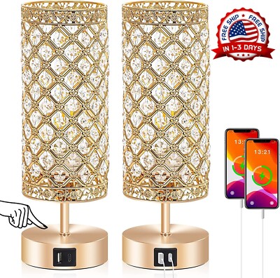 2x Lamparas De Mesa Luces Elegante Modernas Cristal Para Sala Dormitorio Cocina-image