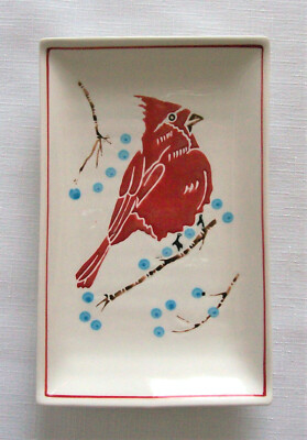 Red Cardinal Bird Design Tray Stoneware by Creative Co-op 7.5