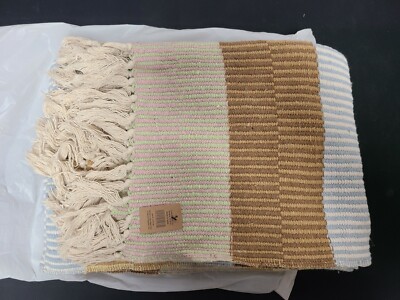 Creative co-op #DF9196 Woven Recycled Cotton Blend Throw w/ Stripes & Fringe New-image