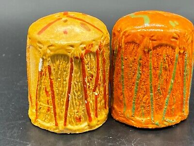 Mid century, orange chalk , salt/ pepper shaker , drum shape-image
