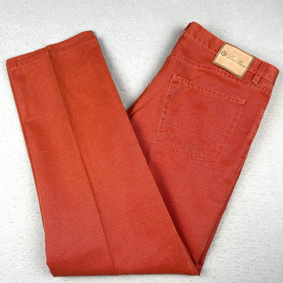 Loro Piana Trousers Mens Fits 38x32 Orange Chino Pants Cotton Linen Flax Italy-image