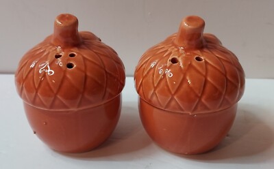 12 Mid Century Fall Color Orange Acorn Salt & Pepper Shakers-image