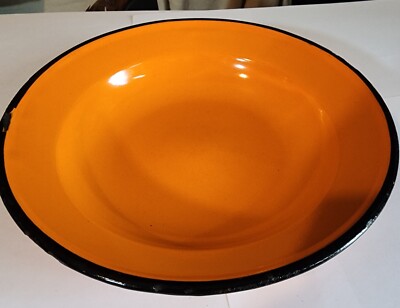 1 Mid-Century Modern ORANGE Metal Enamelware Salad Plate SZ 8.5