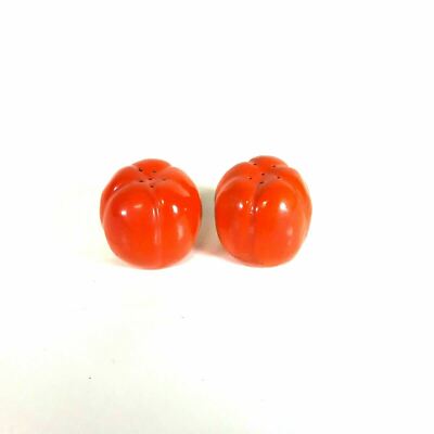 Vintage Mid Century Atomic Orange Figural Salt & Pepper  Red Pepper Figure-image