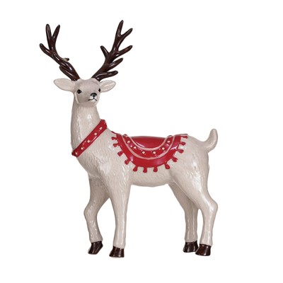 Decorative Stoneware Reindeer, White, Red, and Black-image