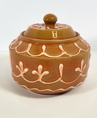 Vintage Bowl with Lid Made in Italy Mid-Centry Orange/Terracotta #E 6301-image