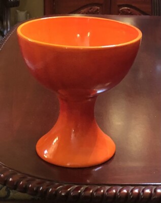 Vintage Royal Haeger R1730 Orange Red Glaze 7 1/8” Compote Mid Century Modern-image