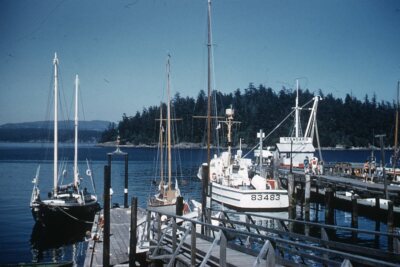 35mm Slide 1950s Orange Border Kodachrome Sailboats in the Harbour-image