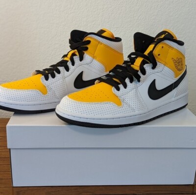 Women's Air Jordan 1 Mid - White University Gold yellow black BQ6472-107 Sz 11.5-image