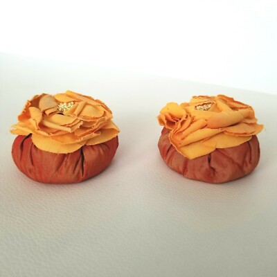 Vintage Sachet Pair 2 Matching Orange Flowers Metallic Handmade 1950 Mid Century-image