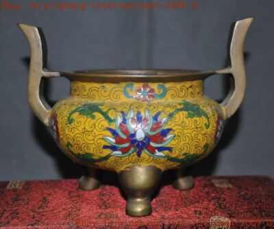 Ancient China Buddhism temple bronze Cloisonne joss Incense burner Censer statue-image
