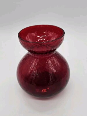 MCM Holmegaard Fyens Glasvaerk Red Orange Honeycomb Glass Kastrup Hyacinth Vase-image