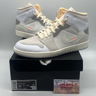 Size 10 - Jordan 1 Mid SE Craft White 2022 Brand New Og All White-image