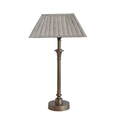Creative Co-Op Farmhouse Metal Pleated Linen Shade, Brass and Grey Table Lamp...-image