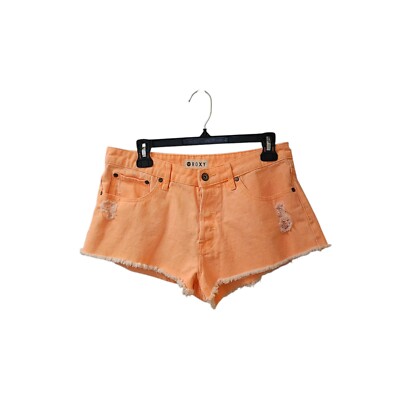 Roxy Bright Orange Diatressed Button Fly Jean Shorts Size 31 Mid Rise Raw Hem-image