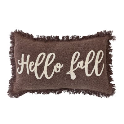 20' L x 12' H Stonewashed Cotton Tufted Lumbar Pillow w/Fringe Hello Fall, Br...-image