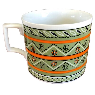Mid Century Modern Coffee Mug Green Orange Patterned 2335 Vintage-image