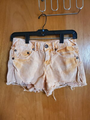 Free People Shorts Womens 24 Waist Orange Faded Wash Denim Cut Off Frayed Beach-image