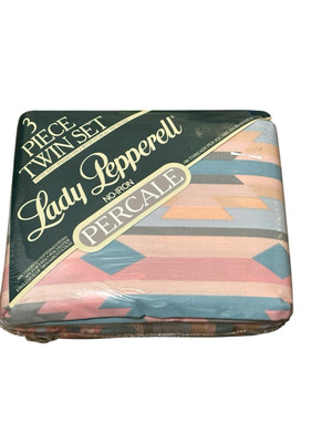 Vintage 90s Lady Pepperell 3pc Twin Bed Set Mesa Aztec No Iron Percale USA NOS-image