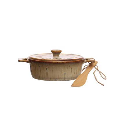 Creative Co-op Stoneware Brie Baker with Canape Knife-image
