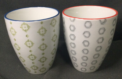 2 Creative Co-op Stoneware 12 oz Cups 3 1/2 x 4 1/2 inch Geometric Pattern-image