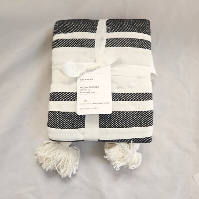NEW Pottery Barn Mesa Tassel Stripe Handcrafted Cotton Standard Sham Black/Ivory-image