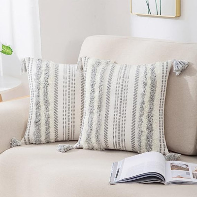 Decoruhome Decorative Boho Throw Pillow Covers 18X18 Set of 2, Accent Neutral -image