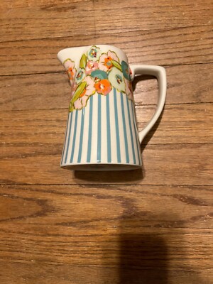 Creative Co-op Little Studio Pottery Pitcher With Stripes And Flowers New-image