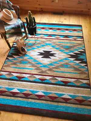 Sallisaw Mesa Tan Diamond Southwestern Lodge Country Farmhouse Area Rug 4'x5'-image