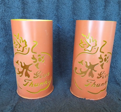 Hello Fall Pumpkin  Metal Candle Holder Set of Two (Give Thanks)-image