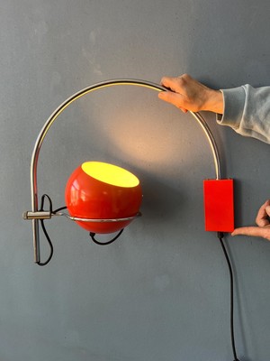 Vintage Orange GEPO Mid Century Arc Eyeball Wall Lamp-image