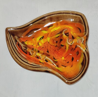 Vintage California Original Pottery Ashtray Mid Century Orange Brown Ceramic-image