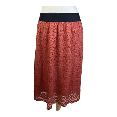 LULAROE Lola Lace Skirt  Size Medium Orange Elastic Waist Lined A Line Casual-image