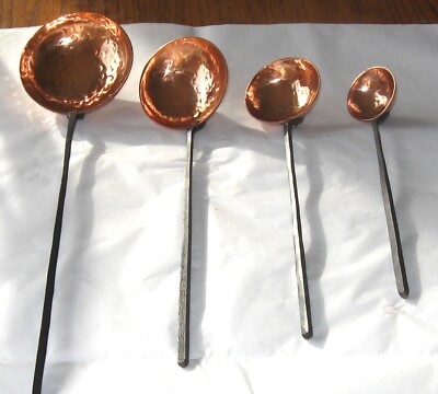 NEW Creative Co-Op Farmhouse Hammered Copper Ladles w/ Metal Handles - Set of 4-image