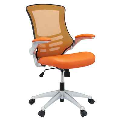 Mid-Back Orang Mesh Back & Leatherette Seat Office Task Chair with Flip-Up Arms-image