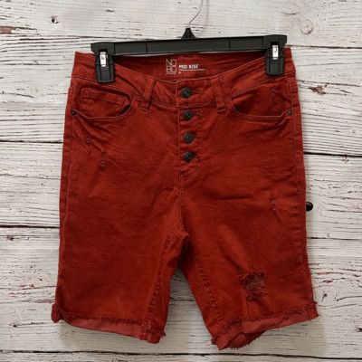 Juniors Orange Distressed Denim Bike Shorts-image