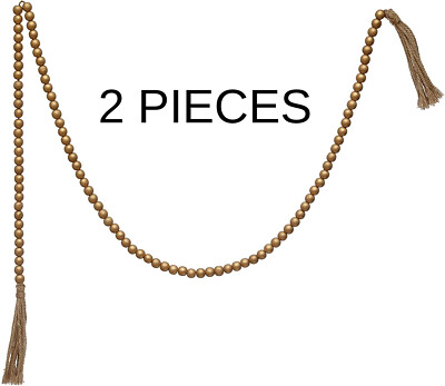 Lot of 2 Creative Co-Op XM8039 72″ Paulownia Bead Gold Wooden Garland-image